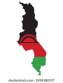 Malawi map with national flag. Map of Malawi with Malawi flag