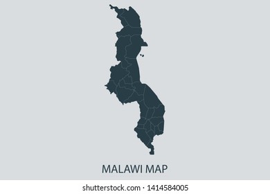 Malawi map on gray background vector, Malawi Map Outline Shape Gray on White Vector Illustration, Map with name. High detailed Gray illustration map Malawi. Symbol for your web site design logo.
