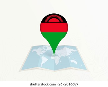 Malawi Map Pin with National Flag on Open World Map. Perfect for use in travel guides, geography content, global positioning concepts, and international business themes.