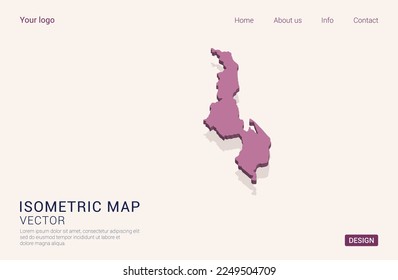 Malawi map purple on white background with 3d isometric vector illustration