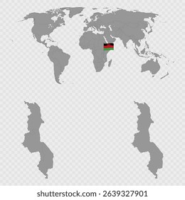 Malawi Map Set with World Location.