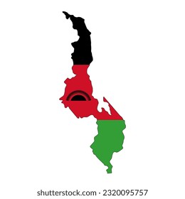 Malawi map silhouette with flag isolated on white background