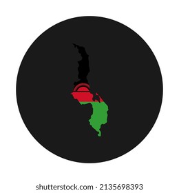 Malawi map silhouette with flag on black background