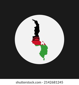 Malawi-Karte, Silhouette mit Flagge auf weißem Hintergrund