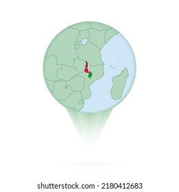 Malawi map, stylish location icon with Malawi map and flag. Green pin icon.