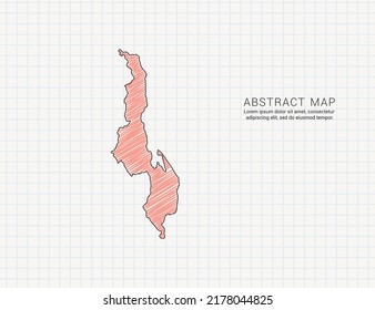 Mapa malauí de silueta de color vectorial chaótico dibujo a mano en papel de cuadrícula.