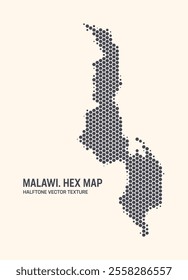 Malawi Map Vector Hexagonal Halftone Pattern Isolate On Light Background. Hex Texture in the Form of Map of Malawi. Modern Technologic Military Contour Map of Malawi for Design or Business Projects