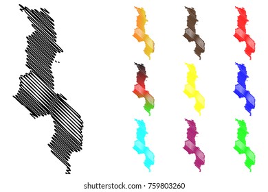 Malawi map vector illustration, scribble sketch Republic of Malawi