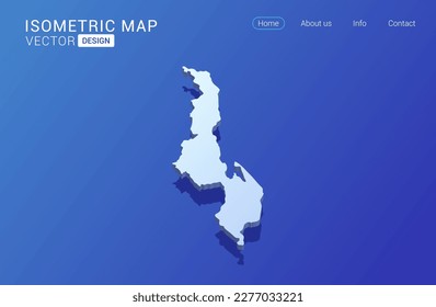 Mapa malauí blanco sobre fondo azul con ilustración vectorial de concepto isométrico aislado en 3D.