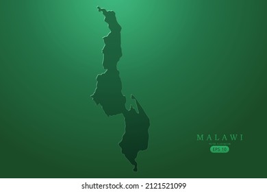 Mapa de Malawi - Mapa mundial Planilla vectorial internacional con alto nivel de degradado verde aislado en fondo verde para diseño, infografía - Ilustración vectorial eps 10