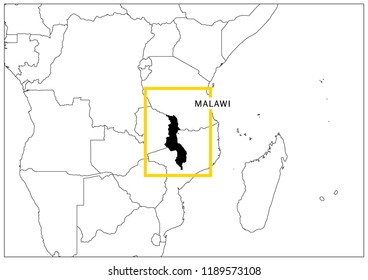 Malawi map yellow frame geography national