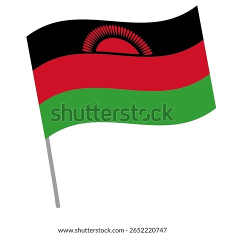 Malawi national flag flutters with flagpole
