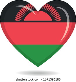 Malawi national flag in heart shape vector illustration