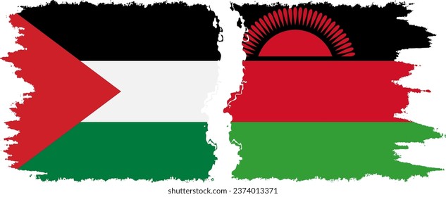 Malawi and Palestine grunge flags connection, vector