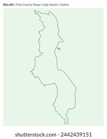 Malawi plain country map. High Details. Outline style. Shape of Malawi. Vector illustration.