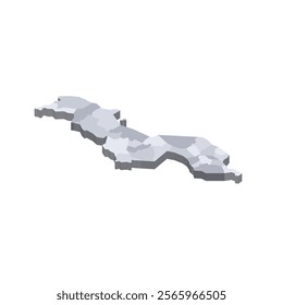 Malawi political map of administrative divisions - districts. 3D isometric blank vector map in shades of grey.