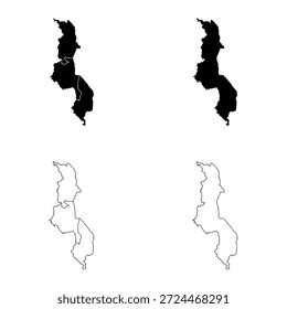 Conjunto de mapas de contorno y relleno sólido de la región de Malawi.