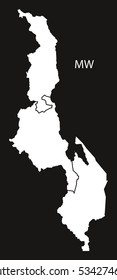 Malawi regions Map black and white illustration