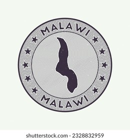 Malawi round badge vector. Country round stamp with shape of Malawi, isolines and circular country name. Artistic emblem. Vibrant vector illustration.
