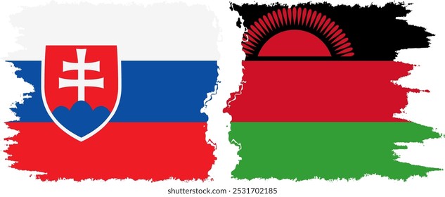Conexión de banderas grunge de Malawi y Eslovaquia, Vector