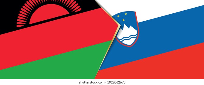 Malawi and Slovenia flags, two vector flags symbol of relationship or confrontation.