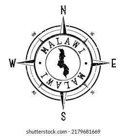 Malawi Stamp Map Compass Adventure. Illustration Travel Country Symbol. Seal Expedition Wind Rose Icon.