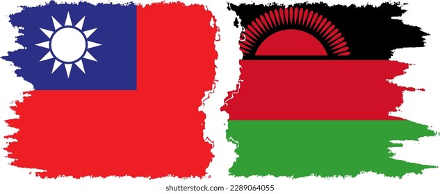 Malawi and Taiwan grunge flags connection, vector