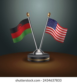 Malawi and United States table flags with gradient backgrund. Vector Illustration