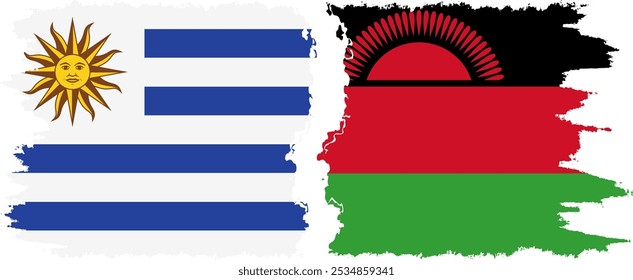 Conexión de banderas grunge de Malawi y Uruguay, Vector