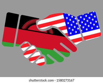 Malawi and USA flags Handshake vector