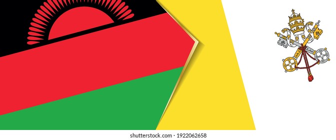 Banderas de Malawi y Ciudad del Vaticano, dos banderas vectoriales símbolo de relación o confrontación.
