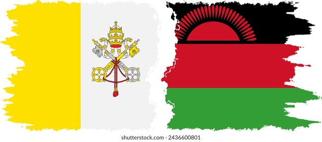 Malawi and Vatican grunge flags connection, vector