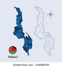 Mapa y bandera vectorial de Malawi, Mapa de bandera de Malawi, vector