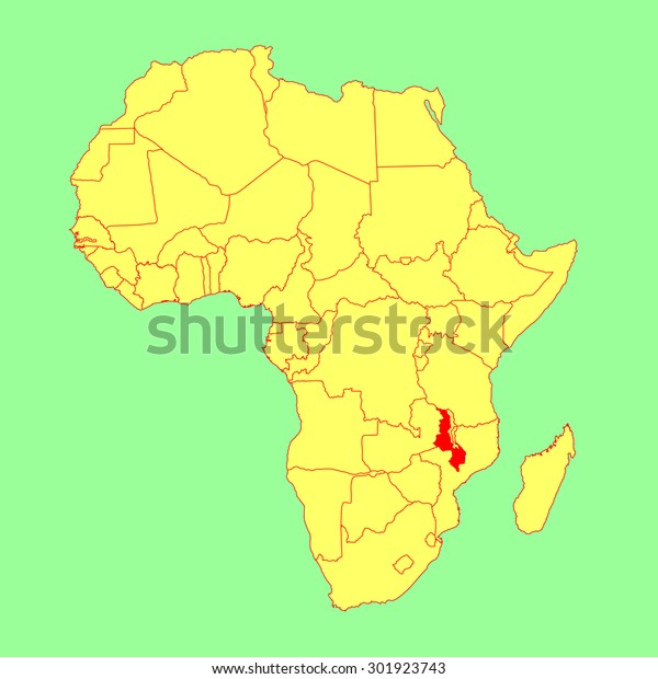 Malawi vector map isolated on Africa map.\
Editable vector map of\
Africa.