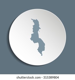 Malawi vector map on a paper circle. Cut out from white paper icon map of Malawi. Vector icon map of Malawi on dark background. Paper cut style country map. 