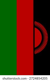 Bandera de Vertical de Malawi en colores oficiales, dimensiones y Relación de aspecto. Bandera de Vector que simboliza el orgullo nacional, la identidad, el patrimonio, el patriotismo y la autoridad