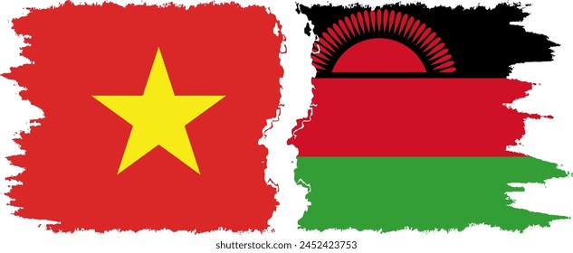 Malawi and Vietnam grunge flags connection, vector