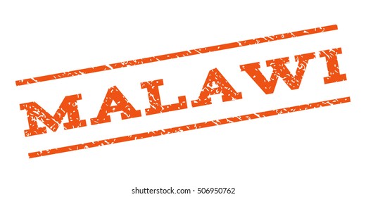 Malawi watermark stamp. Text caption between parallel lines with grunge design style. Rubber seal stamp with dust texture. Vector orange color ink imprint on a white background.