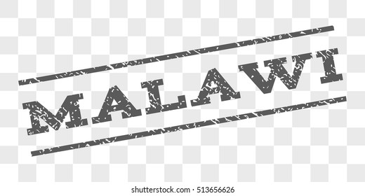 Malawi watermark stamp. Text caption between parallel lines with grunge design style. Rubber seal stamp with dirty texture. Vector grey color ink imprint on a chess transparent background.