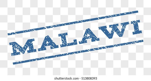 Malawi watermark stamp. Text tag between parallel lines with grunge design style. Rubber seal stamp with dirty texture. Vector cobalt blue color ink imprint on a chess transparent background.