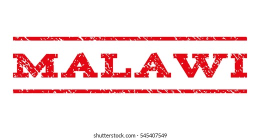 Malawi watermark stamp. Text tag between horizontal parallel lines with grunge design style. Rubber seal stamp with unclean texture. Vector intensive red color ink imprint on a white background.