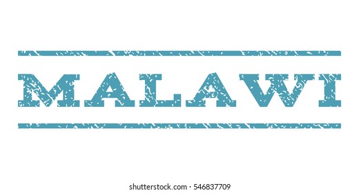 Malawi watermark stamp. Text tag between horizontal parallel lines with grunge design style. Rubber seal stamp with dirty texture. Vector cyan color ink imprint on a white background.