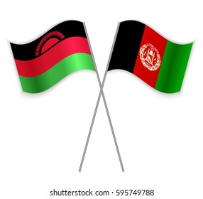 Malawian and Afghan crossed flags. Malawi combined with Afghanistan isolated on white. Language learning, international business or travel concept.