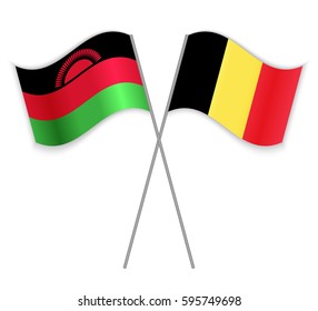 Malawian and Belgian crossed flags. Malawi combined with Belgium isolated on white. Language learning, international business or travel concept.