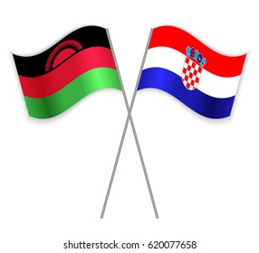 Malawian and Croatian crossed flags. Malawi combined with Croatia isolated on white. Language learning, international business or travel concept.