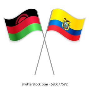 Malawian and Ecuadorian crossed flags. Malawi combined with Ecuador isolated on white. Language learning, international business or travel concept.