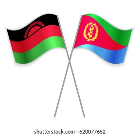 Malawian and Eritrean crossed flags. Malawi combined with Eritrea isolated on white. Language learning, international business or travel concept.