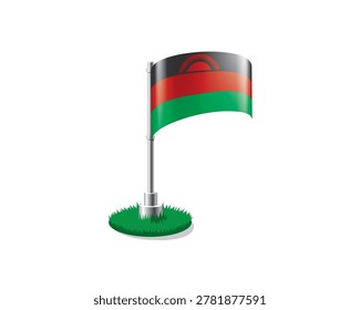 Malawian flag on a flagpole mounted on the grass