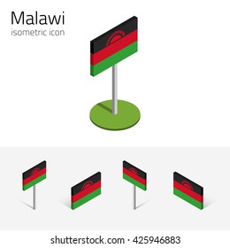 Malawian flag (Republic of Malawi), vector set of isometric flat icons, 3D style. African country flags. Editable design elements for banner, website, presentation, infographic, poster, map. Eps 10