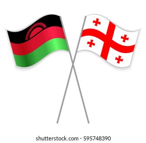 Malawian and Georgian crossed flags. Malawi combined with Georgia isolated on white. Language learning, international business or travel concept.